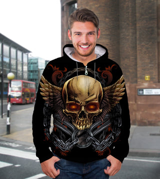 3D Golden Skull Unisex Zip Up Hoodie 013 - designfullprint