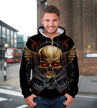 3D Golden Skull Unisex Zip Up Hoodie 013 - designfullprint