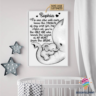 Gift For Elephant Lover Personalized Love Baby Elephant Poster or Wall Art Canvas CHM
