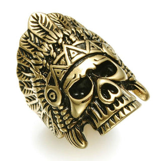 Feather Crown Indians Chief Skull Rings