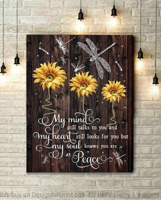 Gift For Dragonfly Lover Gift For Hippie My Heart Still Looks For You Sunflower Dragonfly Rest In Peace Quote Sunflower Canvas Wall Art Canvas PA