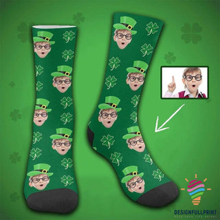 Custom Face St. Patrick Shamrock Sublimated Crew Socks LN