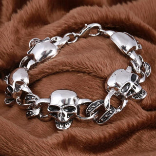 Skull Pirate Chain and Link Silver Plated Charm Bracelet