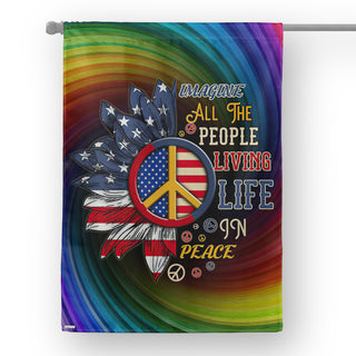 House Flag Rainbow Peace Flag Living In Peace Hippie Symbol Imagine All the People US LN