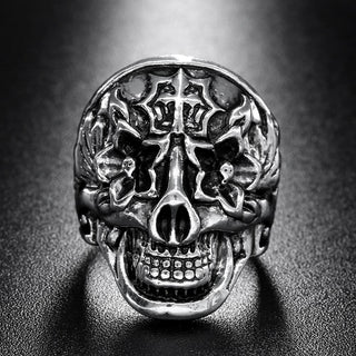 Flower Totem Punk Style Skull Head Ring