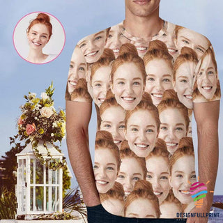 Custom Girlfriend Face Seamless Photo Men's Personalized Girlfriend Face All Over Print T-Shirt NHD Gift For Boyfriend