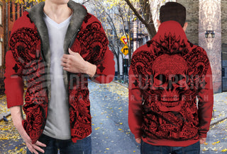 Skull Gift Red Devil Skull Sherpa Fur Lined Hoodie