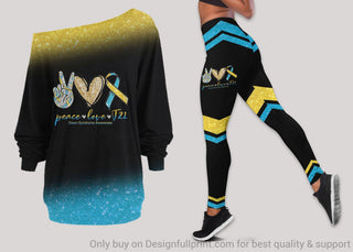 Down Syndrome Awareness Faith Hope Love Off Shoulder Long Sleeves Top and Leggings Set LN