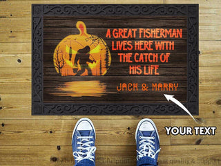Fishing Gifts Personalized Fishing Bigfoot Halloween Doormat