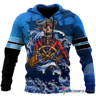 Skull Gift Blue Love Skull Pirates Art Unisex Hoodie CH