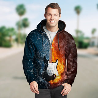 3D Fire & Ice Guitar Unisex Zip up Hoodie 001 - designfullprint