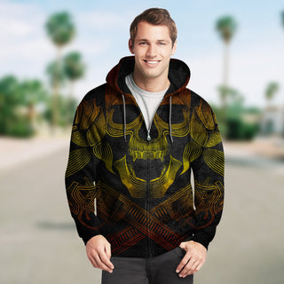 3D Skull and Guns Unisex Zip up Hoodie 001 - designfullprint
