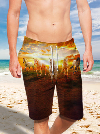 3D Sunrise Horses Ultra-light Drawstring Shorts for Men 001 - designfullprint