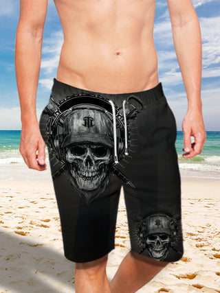 Black Skull and Sword Ultra-light Drawstring Shorts for Men 014