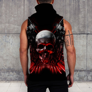 3D Skull Evil Sleeveless Zip Hoodie - designfullprint