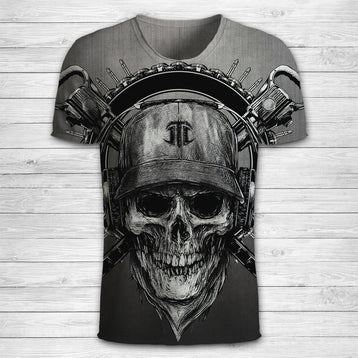 3D Black SKull and Sword Print T-Shirt 017 - designfullprint