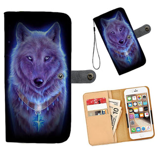 Awesome Cell Phone Wallet Case for Universal Models - Blue Light Wolf 001 - designfullprint