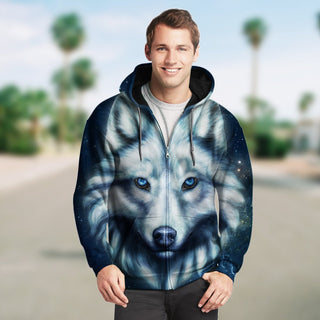 New Fashion Zip Up Hoodies - White Wolf 001 - designfullprint