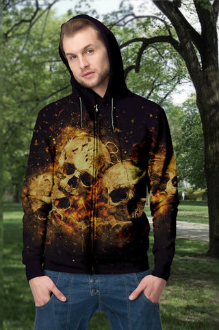 Skull On  Fire Unisex 3D Zip up Hoodie 003 - designfullprint