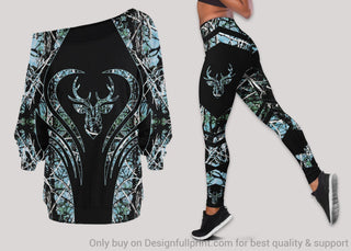 Gift For Hunting Lover Deer Hunter Off Shoulder Long Sleeves Top and Leggings Set