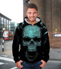 3D Teal Skull Unisex Zip up Hoodie 007 - designfullprint