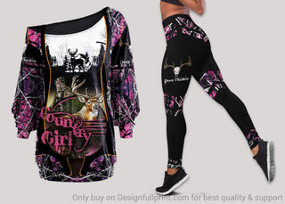 Gift For Hunting Lover Gifts For Hunters Country Girl Deer Hunter Off Shoulder Long Sleeves Top and Leggings Set HG