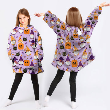 Halloween Gifts For Kids Pumpkins Black Cats And Dwarfs Wearable Blanket Snug Hoodie