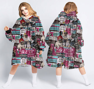 Pug Gifts For Pug Lovers Wof Wof Fave Paw Forever Pug Wearable Blanket Snug Hoodie For Teens And Adults QDH