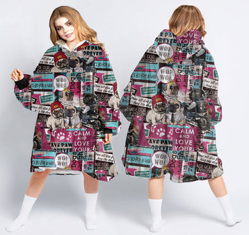 Pug Gifts For Pug Lovers Wof Wof Fave Paw Forever Pug Wearable Blanket Snug Hoodie For Teens And Adults QDH