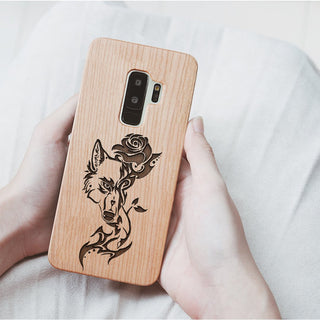 Wood Phone Case for Universal Models -Wolf and Rose 004 - designfullprint