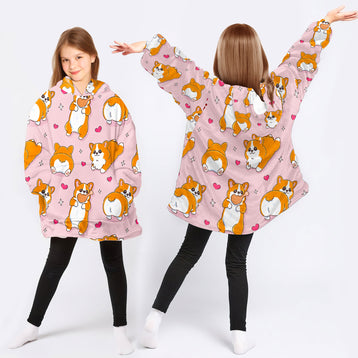 Corgie Gift For Corgie Lovers Cutie Corgie Wearable Blanket Kid Snug Hoodie QDH