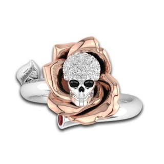 Two Tone Flower Skull Ring