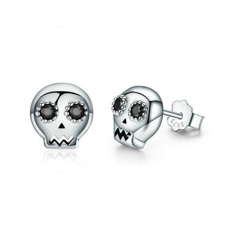 925 Sterling Silver CZ Skull Earrings