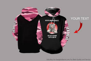 Never Underestimate An Old Woman With a DD-214 Pink Camo Personalized US Unisex Size Hoodie