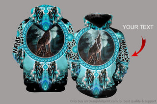 Gift For Native American Gift For Wolf Lover Personalized Native Wolf Dreamcatcher Unisex Hoodie
