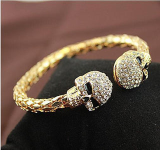 Antique Rhinestone Double Skull Bangle