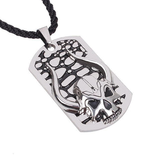 Vintage Silver Tone Skull Biker Necklace