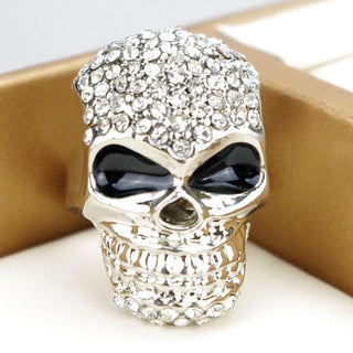 Crystal Silver Plated Big Skull Head Ring