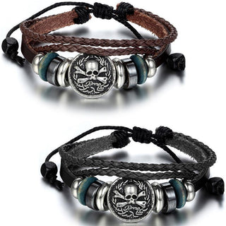 Vintage Multilayer Skull Leather Braided Cuff Bracelet