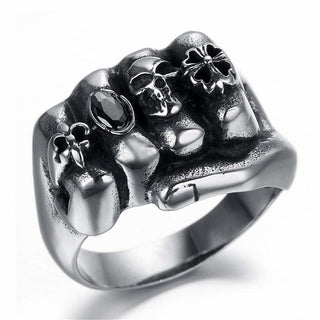 Biker Ring Anarchy Death Fist Skull Ring
