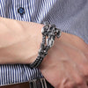Stainless Steel Skull Head Double Braided Leather Bracelet