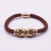 Braided Leather Skull Punk Wrap Bracelet