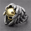 Cool Golden Silver Skull Ring With Wings