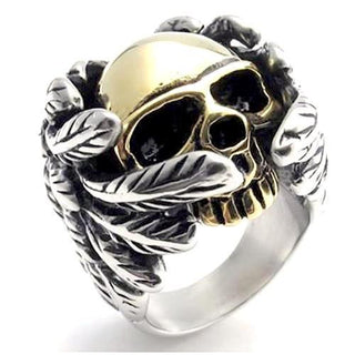 Cool Golden Silver Skull Ring With Wings