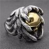 Cool Golden Silver Skull Ring With Wings