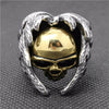 Cool Golden Silver Skull Ring With Wings