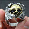 Cool Golden Silver Skull Ring With Wings