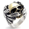 Cool Golden Silver Skull Ring With Wings