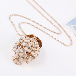 Elegant Heart Opal Rhinestone Skull Necklace - designfullprint