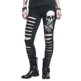 Skull Printed Hollow Hole Leggings - designfullprint